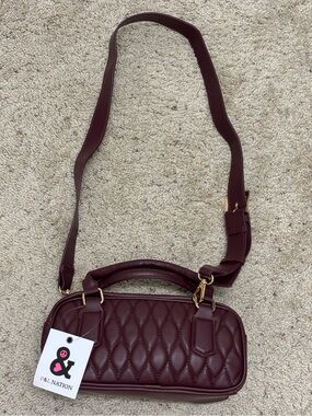 P&L Nation Quilted Burgundy Crossbody Bag with Gold Hardware